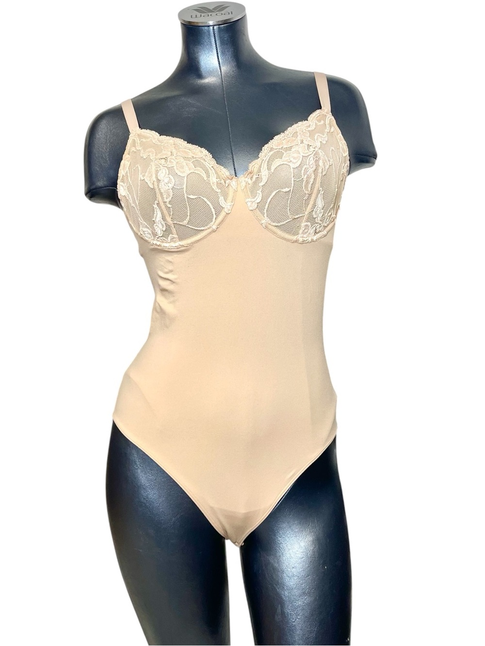 Wolford Nude Sheer Bodysuit Lace Underwire Cups Spaghetti Strap Lingerie